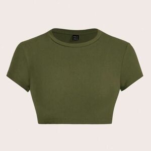 Women's Short Sleeve Tee Olive Green Crop Top